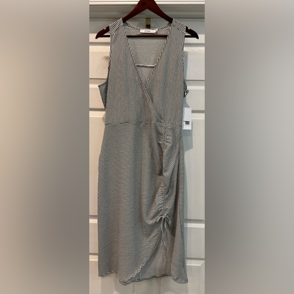 Just Fab Striped Ruched Shirt Dress Sleeveless Black White Size XL - Picture 3 of 11